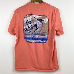 Guy Harvey Men’s Short Sleeve Pocket Tee Bright Orange Fishing Shirt Size M