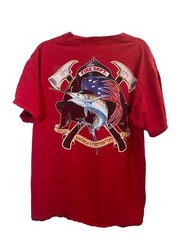 Guy Harvey BlueWater Firefighter Fire Department Swordfish Pocket T Shirt Size L