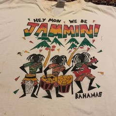 VTG 70s 80s Hey Mon We Be Jammin Bahamas tshirt XL thrashed distresed white