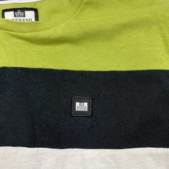 Weekend Offender T Shirt Mens Large Green Chest Stripe Logo Casual Crew Neck