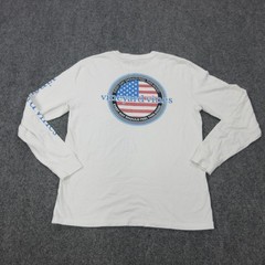 Vineyard Vines Shirt Mens Small White Long Sleeve Flag Graphic Pocket Tee USA