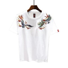 Men’s Dragon Embroidered T-Shirt Casual Short Sleeve Summer Ethnic Style Top
