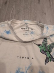 YoungLA Shirt Mens Small White Blue Tie Dye Hummingbird Floral Graphic Tee Top