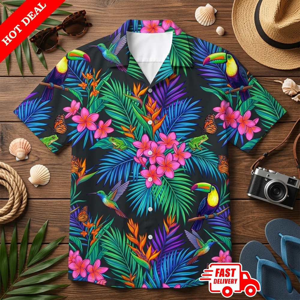 Vacation Palms Men Hawaiian Shirt Aloha Beach Summer Cruise Button Down