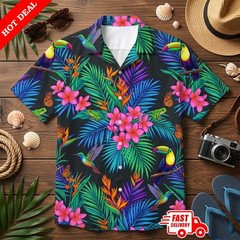 Vacation Palms Men Hawaiian Shirt Aloha Beach Summer Cruise Button Down