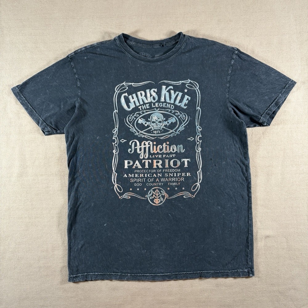 Affliction Chris Kyle Shirt Mens XL Blue Distressed Short Sleeve Graphic Tee USA