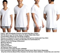 6 White 2XL 50-52 Inch V-Neck T-Shirts Fruit Of The Loom Tagless 2EG 127-132 CM