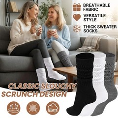 3 PCS Womens Slouchy Socks For Boots Ribbed Knit Thick Warm Scrunchie Hiking