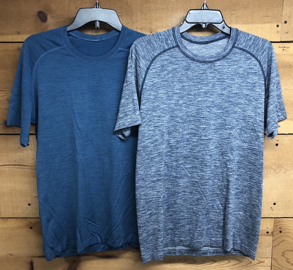 Lululemon Performance Activewear Lot Of 2 Shirts Mens Size Medium Stretch Blue