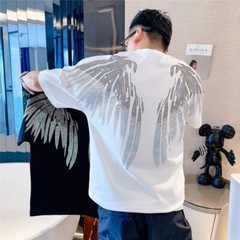 Fashion Men Trend Wings Drills Rhinestone Diamond Summer Luxury Cotton T-Shirt