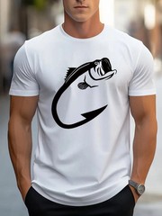 Fishing Hook Bass Graphic T-Shirt Funny Fisherman Angler Tee Gift for Men