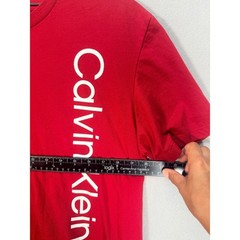 Calvin Klein Mens Red Vertical Logo Graphic Crewneck Cotton T-Shirt Size Large