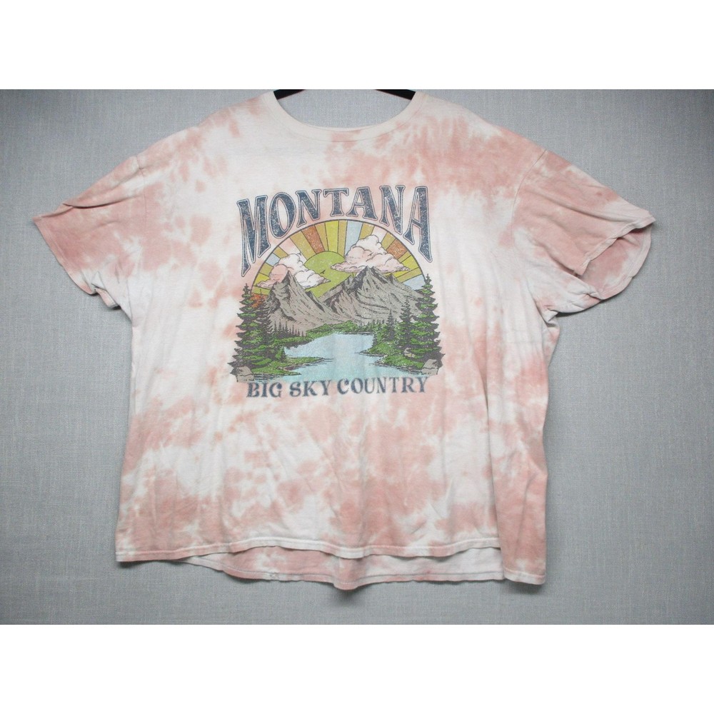 Cold Crush Pink Tie-Dye Graphic Outdoorsy Montana T-Shirt Unisex Size 3X