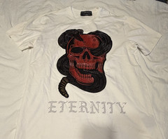 ETERNITY BC/AD T-Shirt White Red Black Rhinestone Studded Skull Snake Graphic L