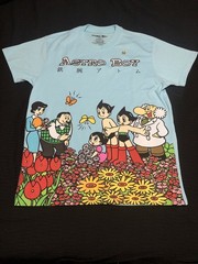 Astro Boy Flower Embroidered Light Blue Short Sleeve T-Shirt L, Lightweight