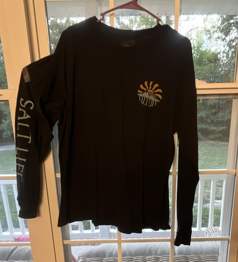 Salt Life Men’s Black Long Sleeve Crew Neck Graphic Print T-Shirt, Size XL