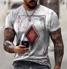 Camiseta Hombre Camiseta Blanca Manga Corta Naipes Póquer As De Diamantes