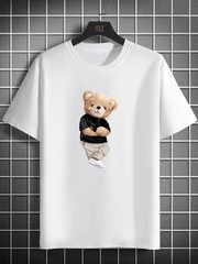 Cute Teddy Bear Graphic T-Shirt Men Funny Cartoon Casual Street Tee