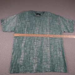 Vintage Art Shirt Mens Medium Green Abstract Geometric Retro 90s Single Stitch