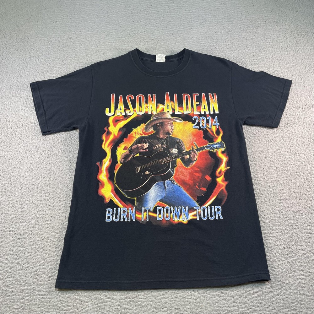Jason Aldean Burn It Down Tour Shirt Mens Medium Black 2014 Country Music Fire