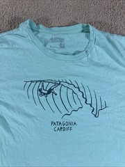 Patagonia Cardiff Surf Shirt Mens Large Blue Graphic Short Sleeve Slim Fit USA