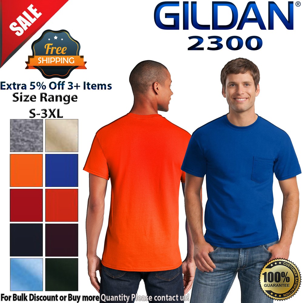 Gildan 2300 Mens Short Sleeve Cotton Crew Neck Stylish T-Shirt With Pocket