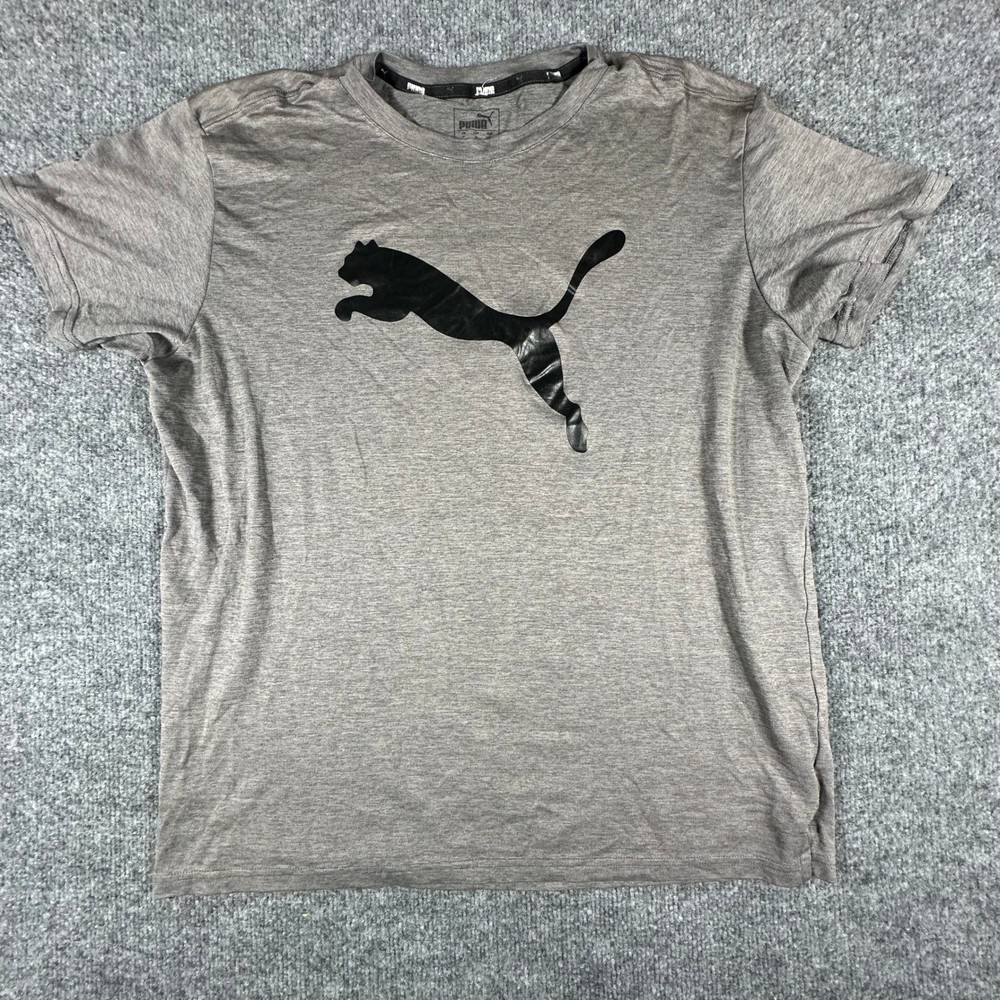 Puma T-Shirt Mens Size M Gray Big Logo Short Sleeve Athletic Gym Activewear