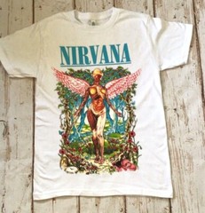 NEW- NIRVANA – ANGEL – In Utero- WHITE BAND T-SHIRT