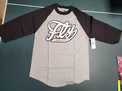 Fly Society Mens Graphic Print Raglan 3/4 Sleeve T-Shirt Grey/Black Small