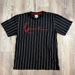Karl Kani Black & White Pinstripe Embroidered Logo Short Sleeve Tee Mens Size M