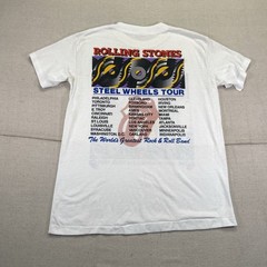 Vintage Rolling Stones Shirt Mens L White Concert Rock 80s Steel Wheels Tour