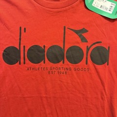 Diadora Red Logo T Shirt Mens Small Athletic Graphic Tee Side Stripe NWT