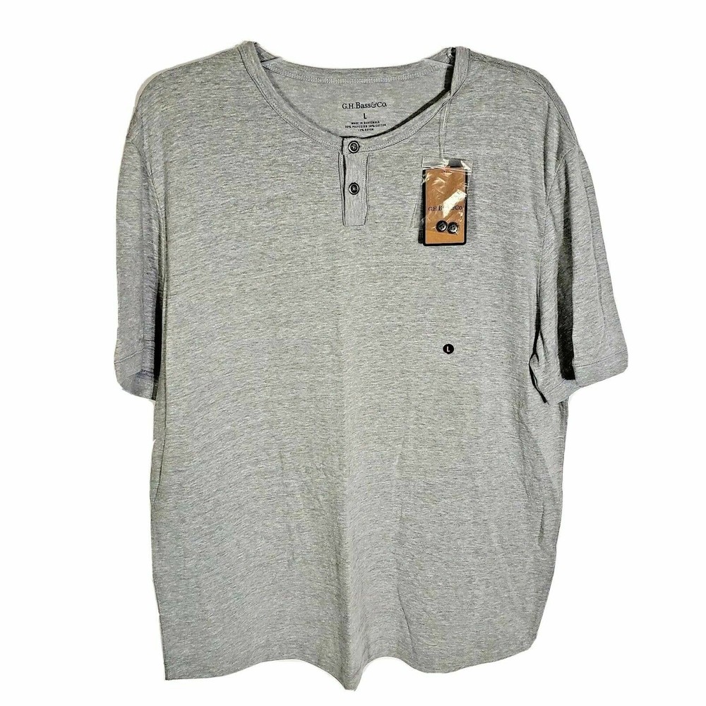 G.H. Bass Co Men’s T Shirt Large Gray 2 Button Short Sleeve Casual Crew Neck