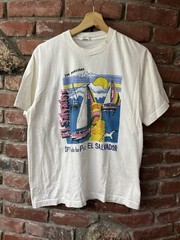 Vintage 80s 90s El Salvador Tourist Tee Shirt M Sail Boat Bird Landscape