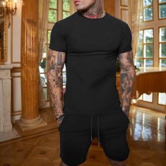 Men’s Summer Outfit 2-Piece Set Sweatsuit Short Sleeve T Shirts & Shorts Set Hot