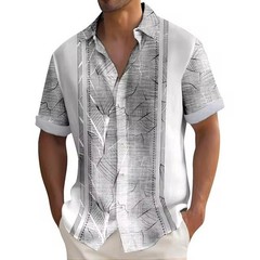 Men’s Casual Short Sleeve Shirt Beach Wedding Button-Up Dress Guayabera Cuban