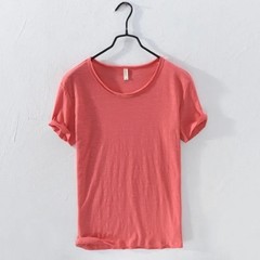 Men’s Raw Edge T-Shirt 100% Cotton Retro Slim Fit Casual O-Neck Lightweight Tee