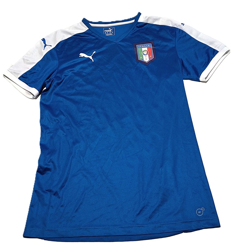 Puma Italy Football Shirt M Blue National Team Italia Soccer Jersey Graphic VGC