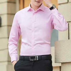 Men Solid Color Business Shirt Fashion Classic Basic Casual Slim Long Sleeve New