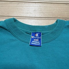 Vintage 90s Champion Script Logo Athletic Teal Blue Size Medium Single Stitch