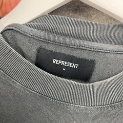 Represent Shirt Mens Medium Grey Oversized Crew Neck Logo Spell Out Faded Top