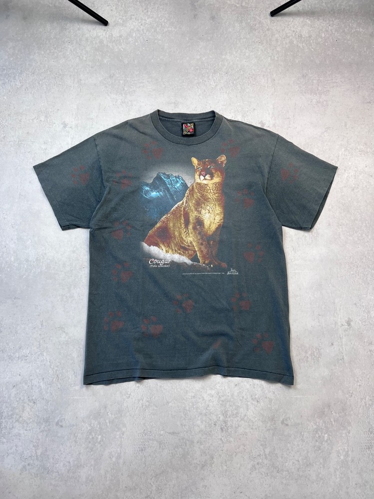 Vintage 1992 3D Emblem Cougar Wildlife Graphic T Shirt XL Made USA Single Stitch