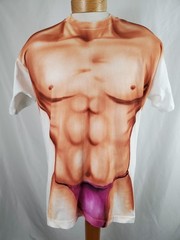 Vintage Fake Six Pack Male Torso T-Shirt XXL White Cotton Poly Single Stitch USA