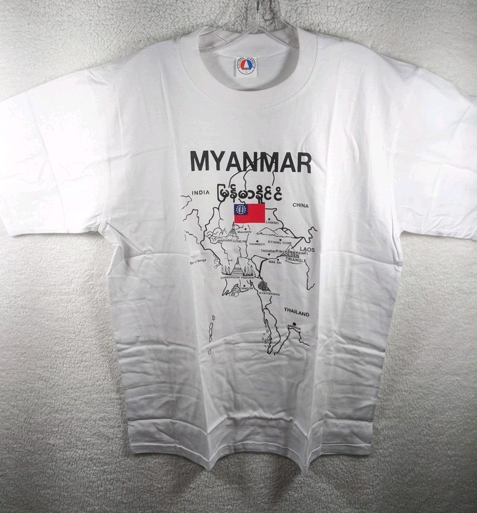 Golden Triangle Brand Myanmar Map Graphic T-shirt Size L White *READ*