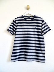 NEW! Polo Ralph Lauren Striped Custom Slim Fit Tee Shirt Navy Gray SZ M