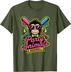 Party Animals Baseball Funny Monkey Vibrant Slime T-Shirt