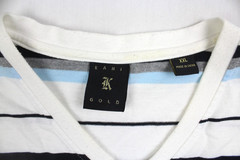 Vintage Y2K Karl Kani Gold Striped V-Neck Short Sleeve T-Shirt Size 2XL