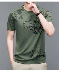 New Men Fashion Trend Dragon Rhinestones Hot Drill Short Sleeve Summer T-Shirt