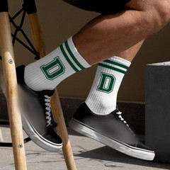 Dark Green Initial Stripes Socks with Letter D, Retro Athletic Style Socks, P…