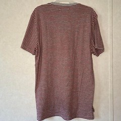Five Four Mens Round Neck Short Sleeve T Shirt Gray and Red Striped Size Medium